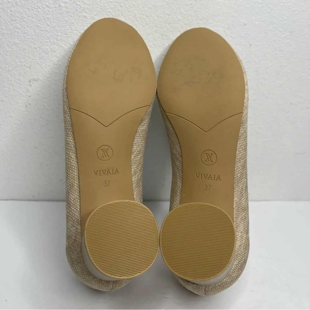 VIVAIA Cream Elvia Round-Toe Chunky Heels Womens Size 37 Comfort Knit